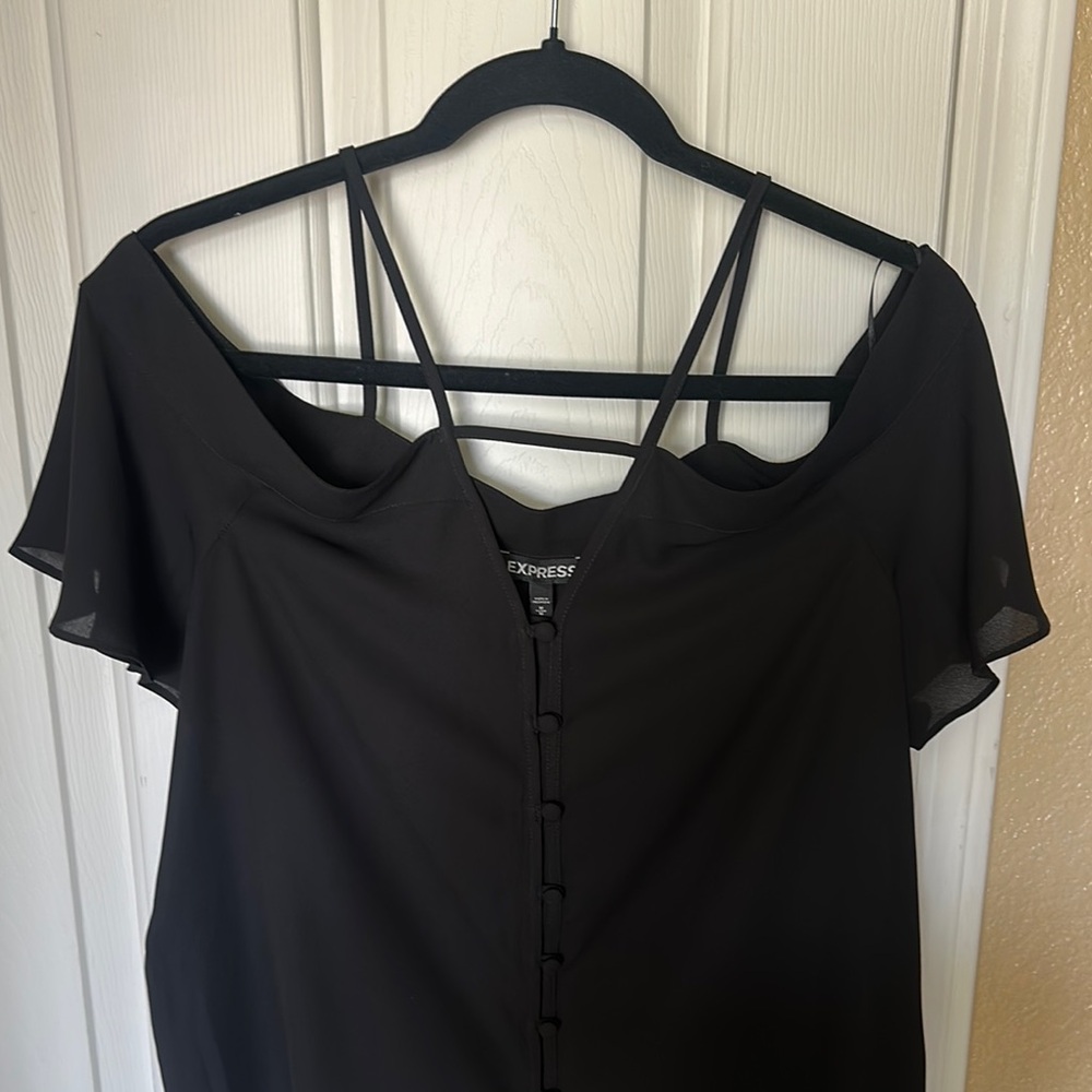 Express Black Backless Buttoned Blouse - image 3